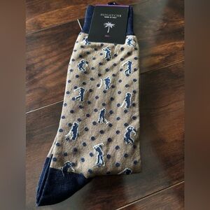 Bugatchi NWT Men's Brown and Navy Golf Polka Dot Patterned Dress Socks